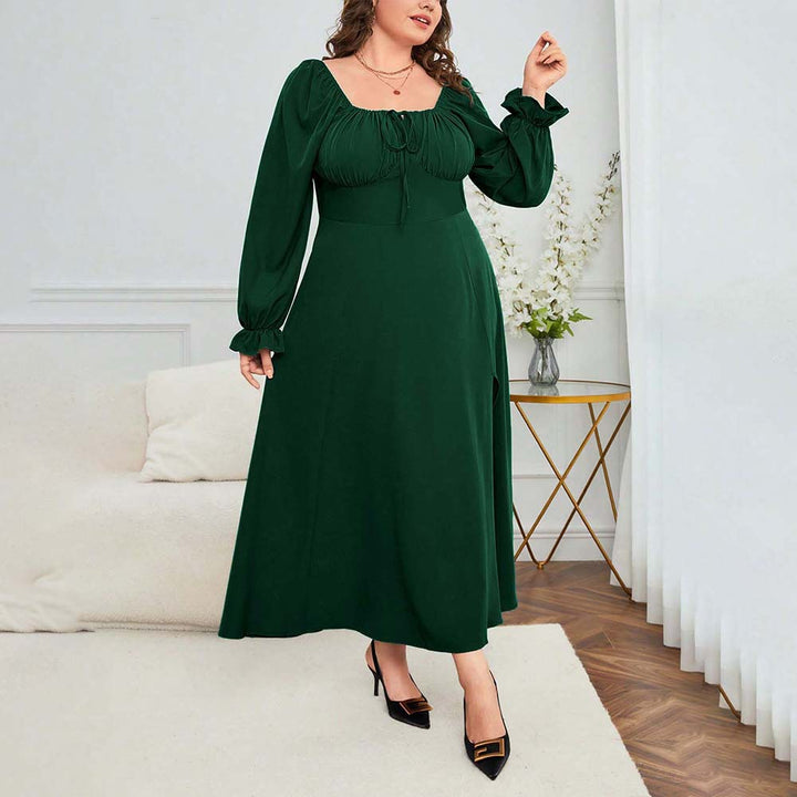 Dame elegant maxikjole med dyb split og puffærmer Stilla