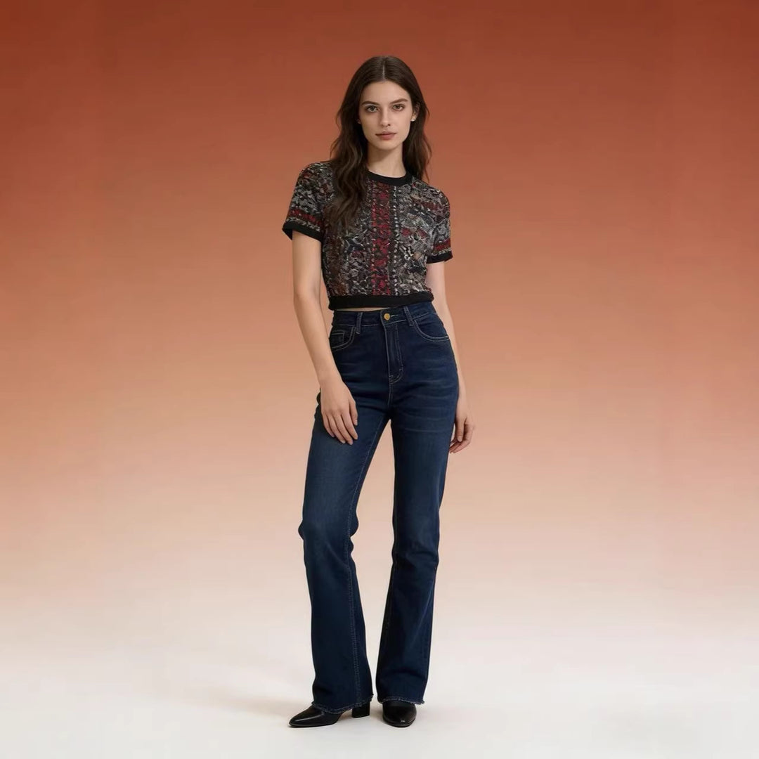 Dame høj taljede Bootcut jeans i elegant design Skovae