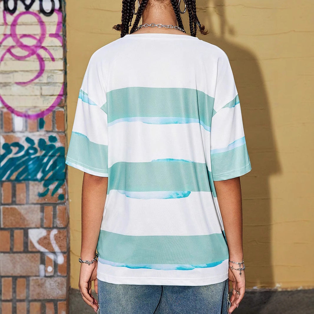 Damer casual oversized T-shirt med brede farvestreger Stilla
