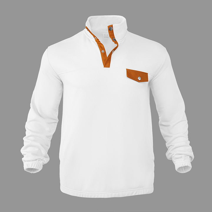 Herre [moderne fleece-pullover med ståkrave og praktisk knaplukning] Stilla