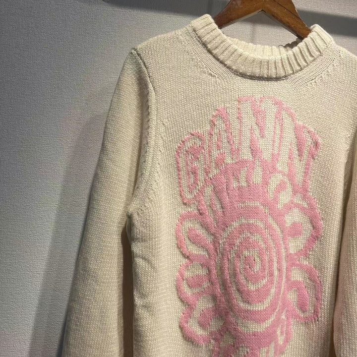 Dame strikpullover med kreativt grafikmønster og høj krave Stilla