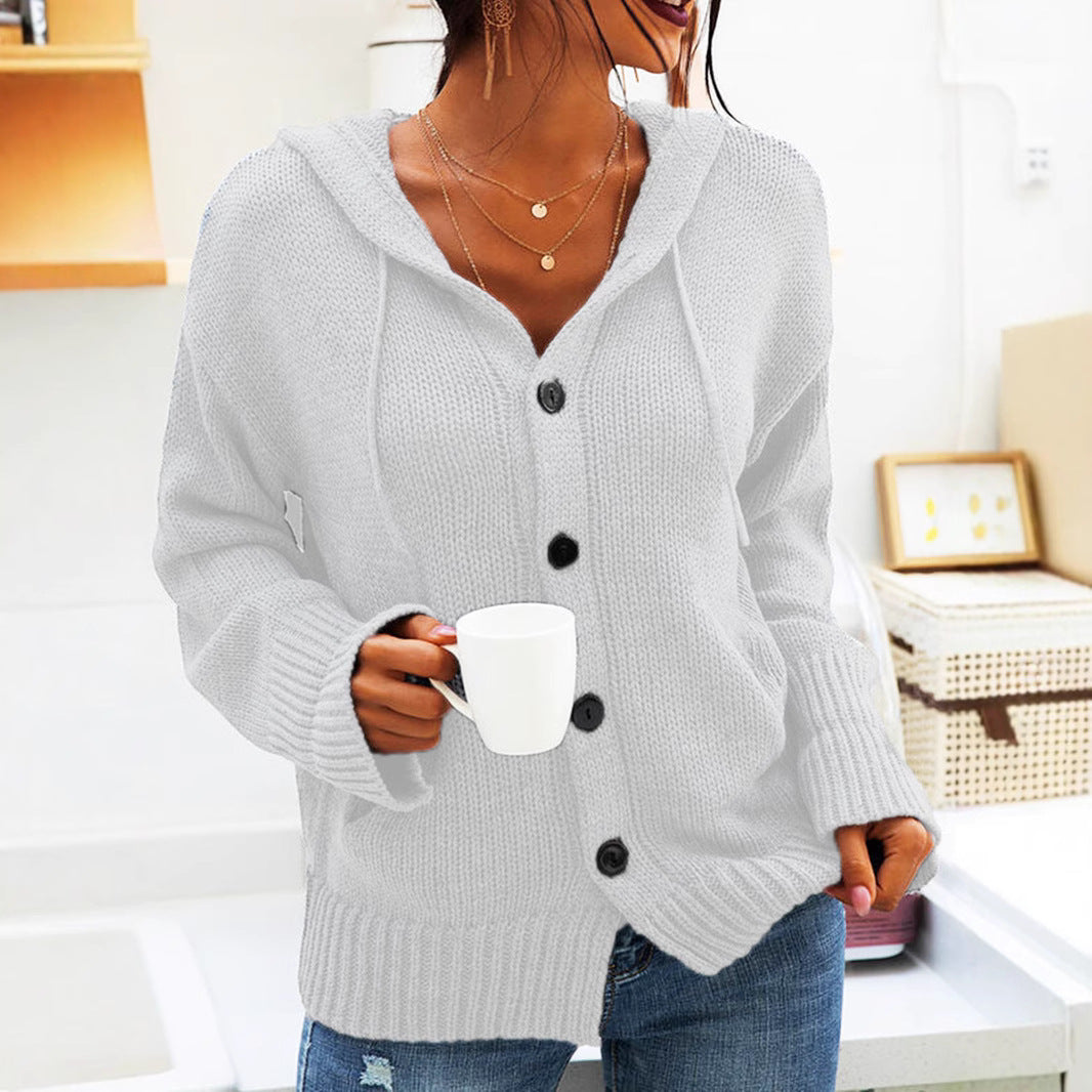 Kvinders chunky strik cardigan med hætte og knapdetaljer Stilla