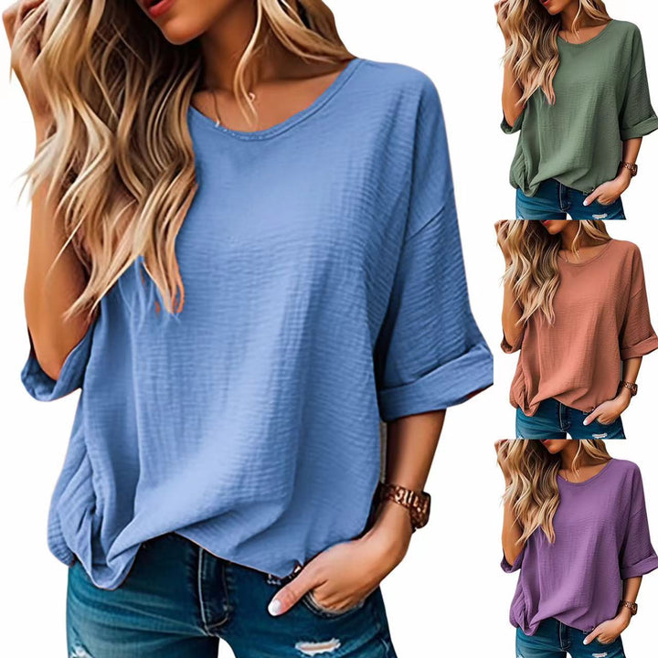Dame Oversized T-Shirt med afslappet snit og opsmøgede ærmer Stilla