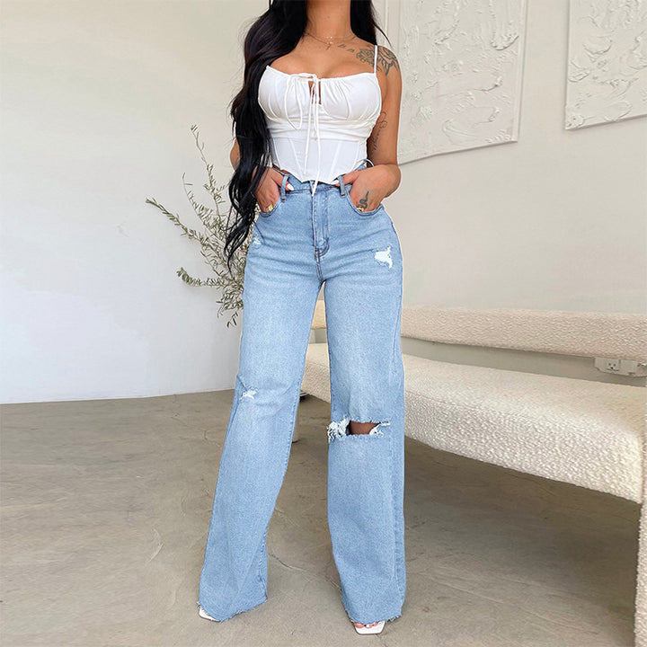 Dame højtaljede jeans i destroyed-look Stilla