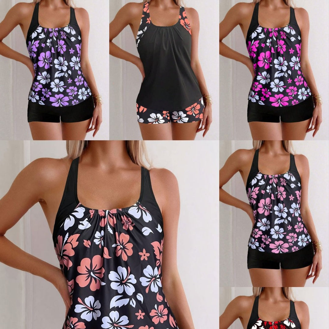 Damer sportligt tankini-sæt med florale accenter Skovae