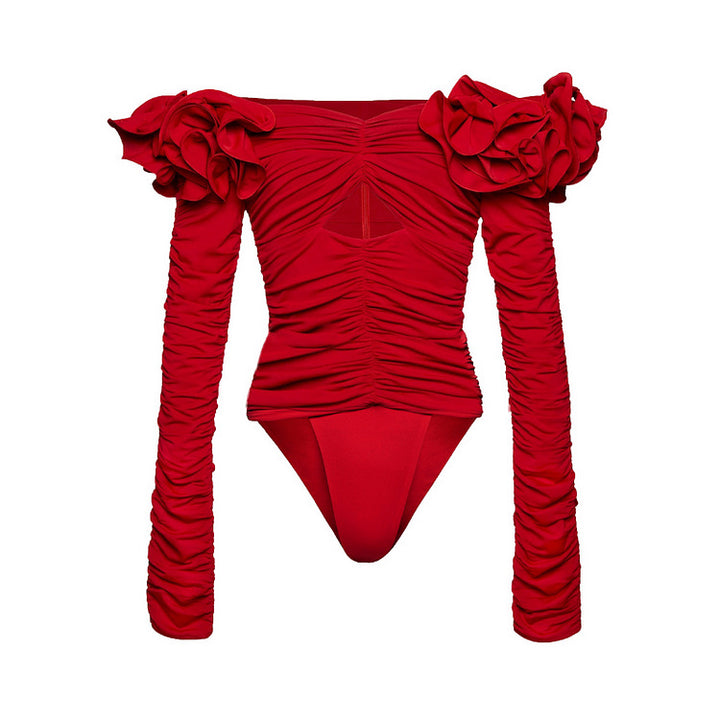 Dame Elegant Ruffle Top med Blomsterdesign Skovae