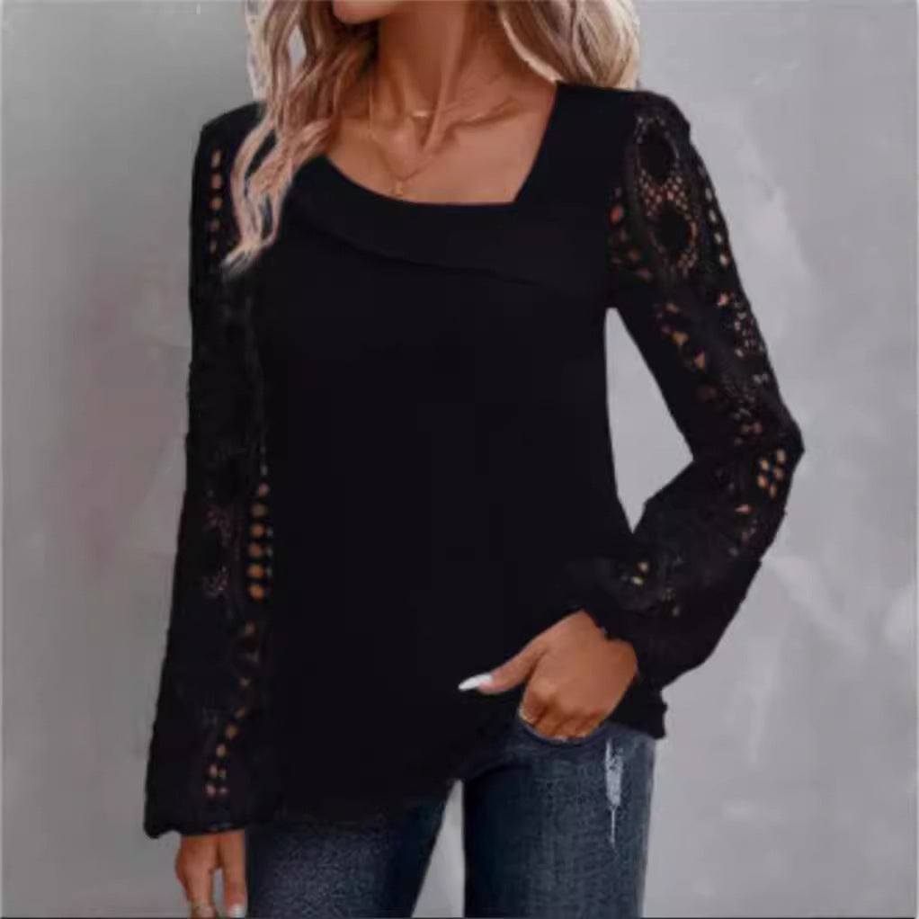 Dame elegant bluse med spidsærmer og kunstnerisk udskæring Stilla