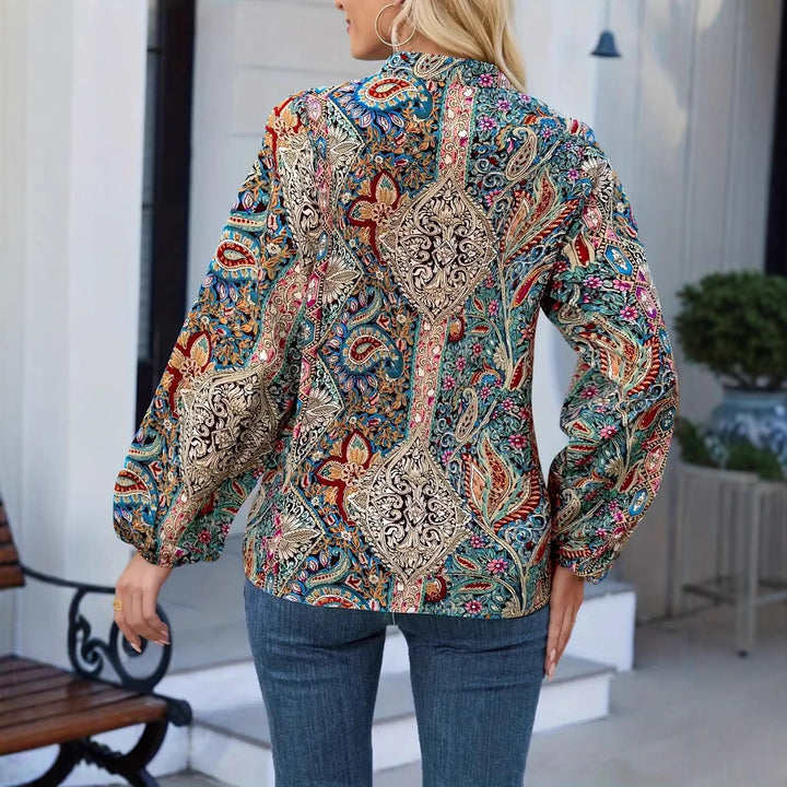 Dame bluse med farverigt mønstertryk Stilla