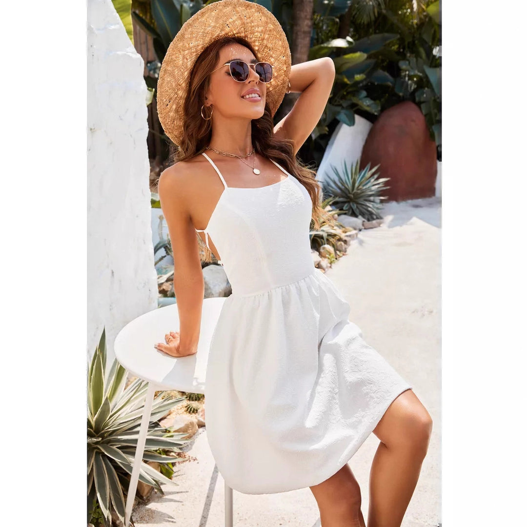 Dame sommerligt strandkjole med off-shoulder design og elegant nederdel Skovae