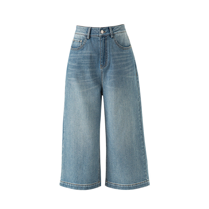 Dame Bred Denim Culottes med høj talje og løs pasform Stilla