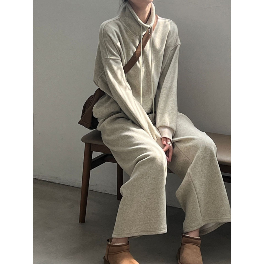Dame afslappet Sweatshirt-Jogger-kombination med høj krave og lynlås Stilla