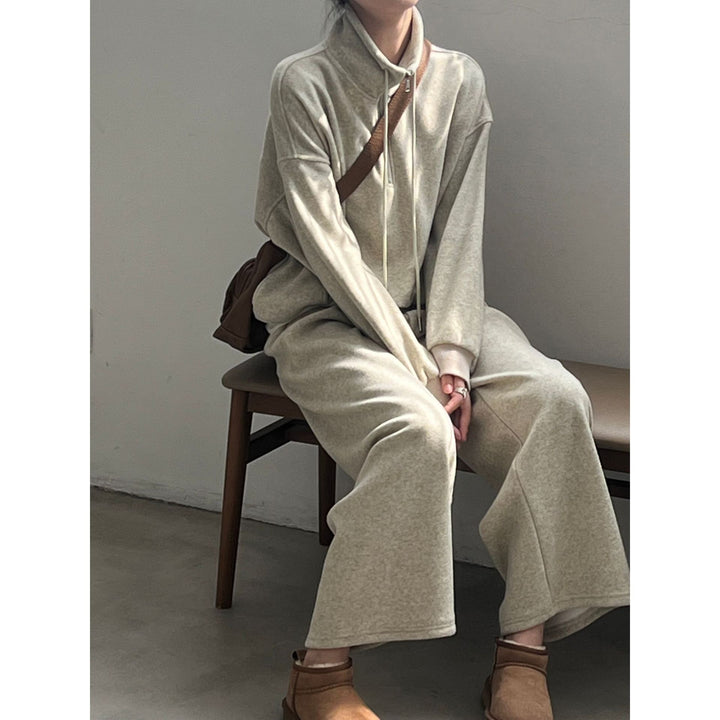 Dame afslappet Sweatshirt-Jogger-kombination med høj krave og lynlås Stilla