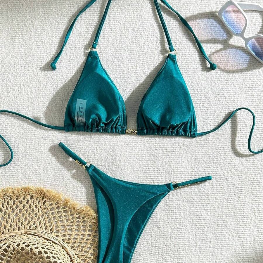 Dame Triangel-Bikini med glitrende accenter og justerbare bånd Stilla