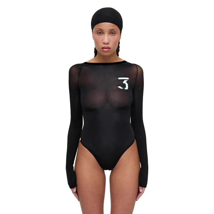 Damen eleganter Body mit transparenten Akzenten und Langarm Skovae