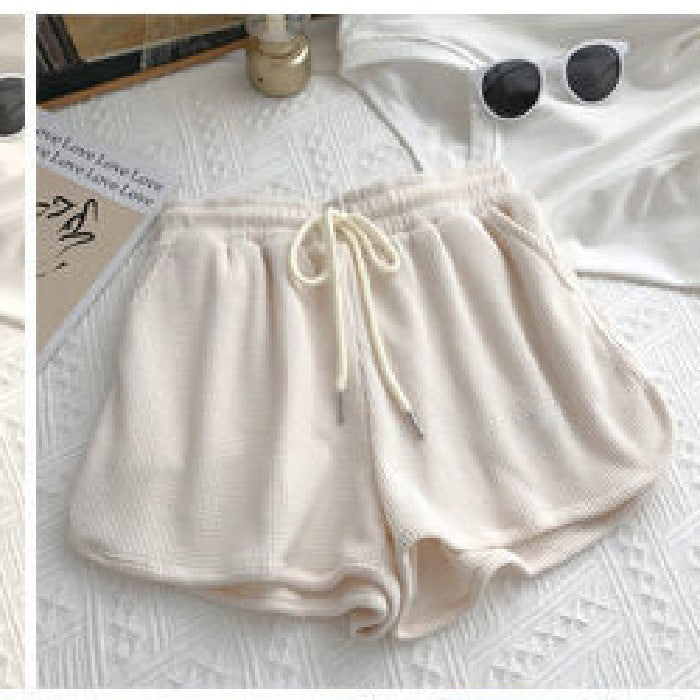 Kvindernes afslappede vaffeltekstur shorts med justerbar snor og elastisk taljebånd