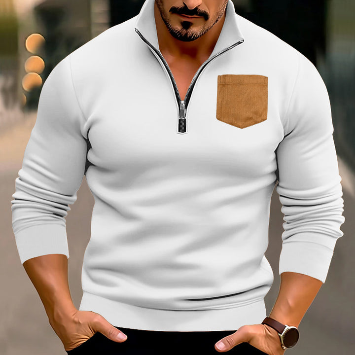 Herrer sweater med halv lynlås og moderne brystlomme Stilla