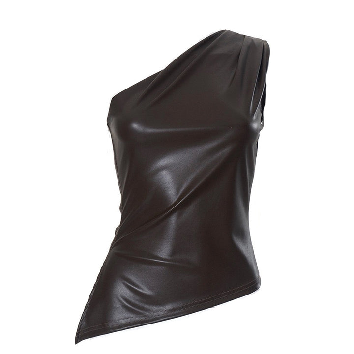 Damer elegant asymmetrisk top i kunstlæder Skovae