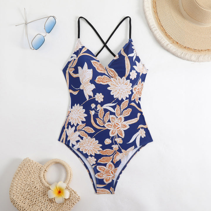 Femme Floral Print Heldragt Badedragt med Krydskuldre Stilla