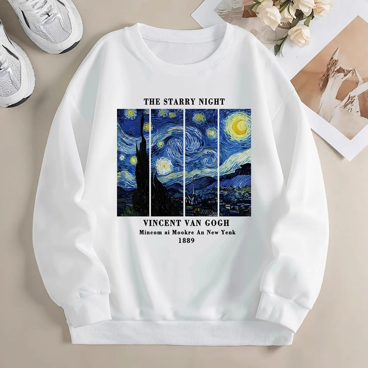 Kvindernes sweatshirt med kunstnerisk Van Gogh motiv og moderne tryk Stilla