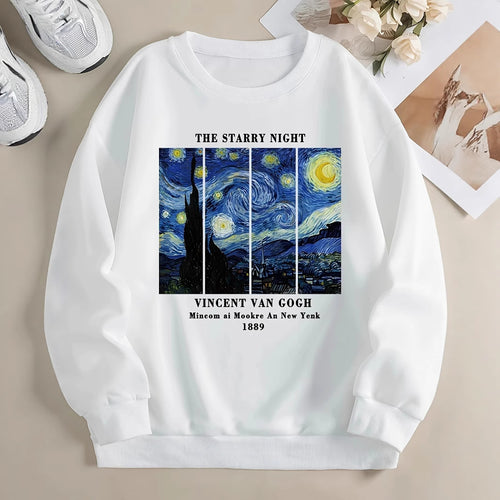 Kvindernes sweatshirt med kunstnerisk Van Gogh motiv og moderne tryk Stilla