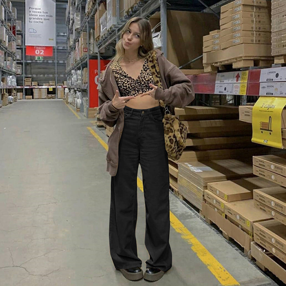 Dame brede High-Waist Jeans med afslappet snit og urbant flair Stilla