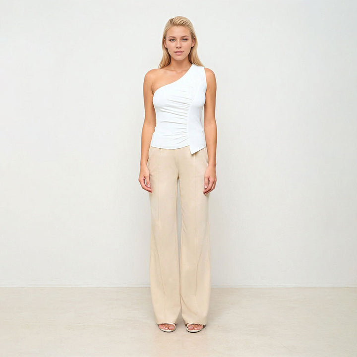 Kvinders asymmetrisk top med sofistikeret draperingsdesign og elegant effekt Stilla