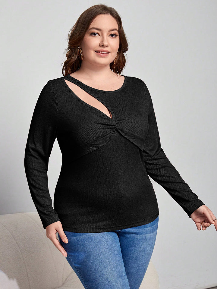Dame stilfuld langærmet skjorte med elegant knudedesign og moderigtigt cut-out Stilla