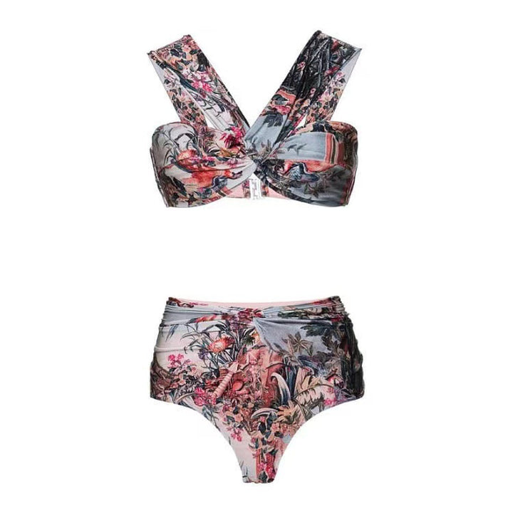 Dame bikini-sæt med elegant vikserokke og blomstermønster Stilla