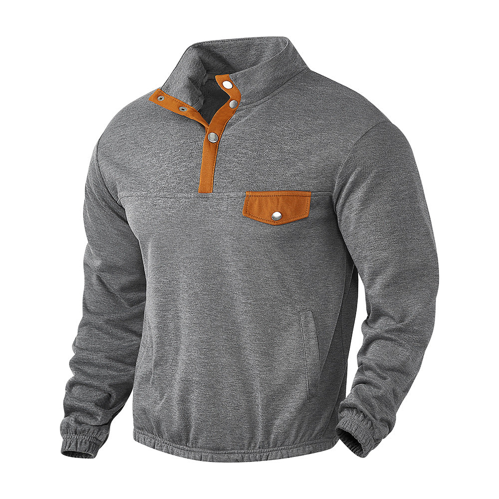 Herre [moderne fleece-pullover med ståkrave og praktisk knaplukning] Stilla