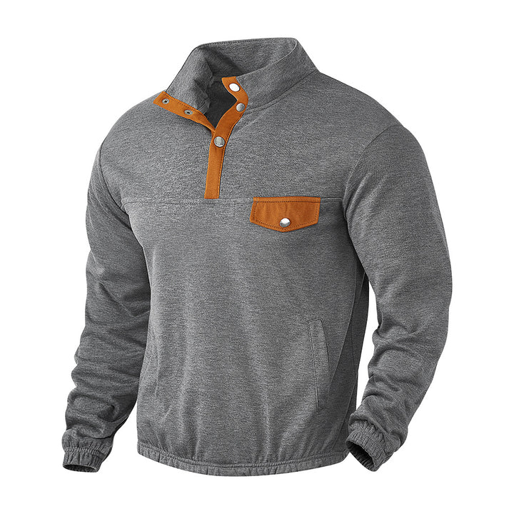 Herre [moderne fleece-pullover med ståkrave og praktisk knaplukning] Stilla