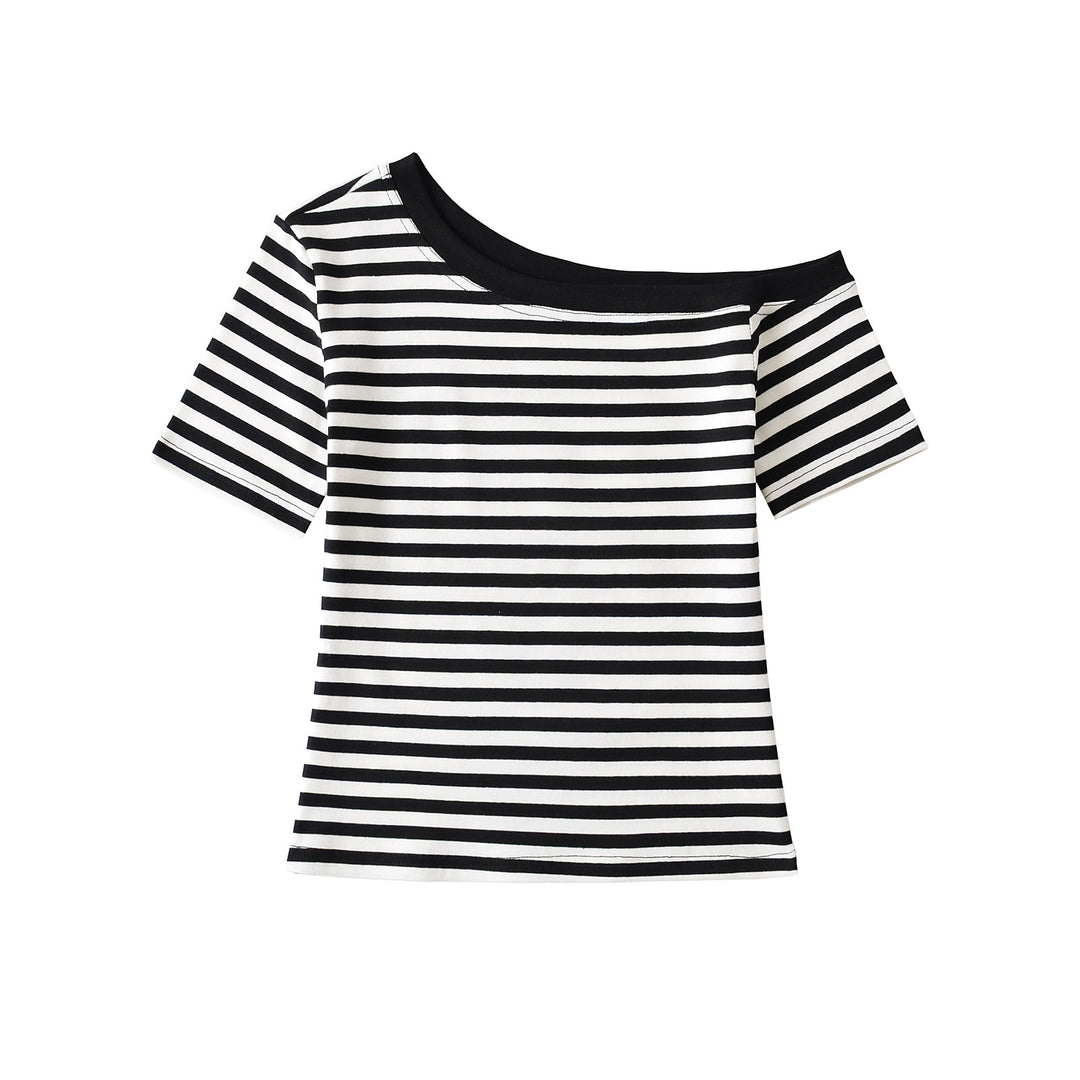 Damer Off-Shoulder stribet T-shirt med elastisk bånd og behagelig pasform Stilla