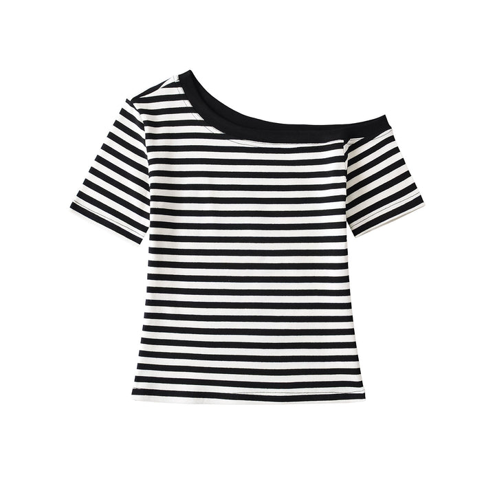 Damer Off-Shoulder stribet T-shirt med elastisk bånd og behagelig pasform Stilla