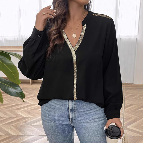 Femme Elegante V-Udskæring Bluse med Pailletbesætning Stilla