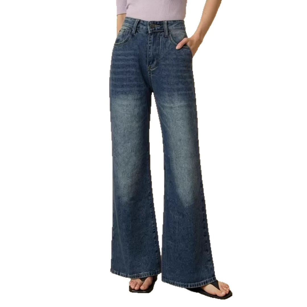 Dame bred High-Waist Jeans med unik tekstur Skovae