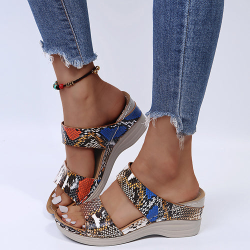 Dame Wedge-sandaler med moderne leopardmønster og ergonomisk fodseng Stilla