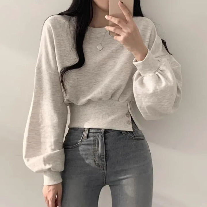 Damer fashionable cropped sweatshirt med puff ærmer Stilla