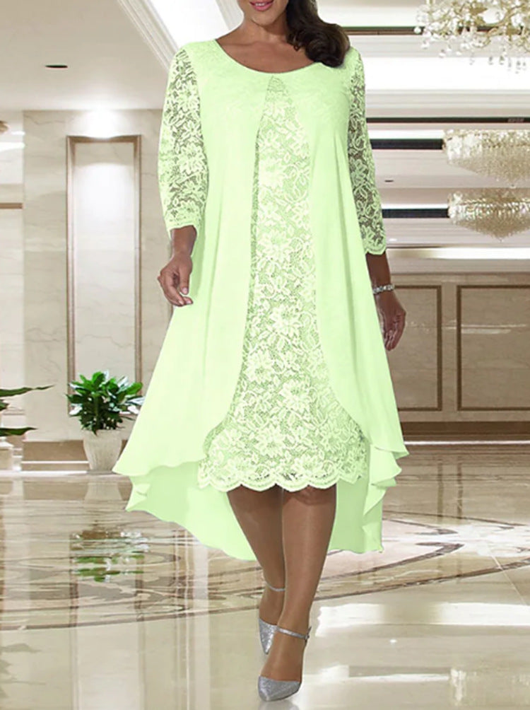 Dame nan elegant chiffon-spidskjole med vokuhila-overdel og trekvartærmer Skovae