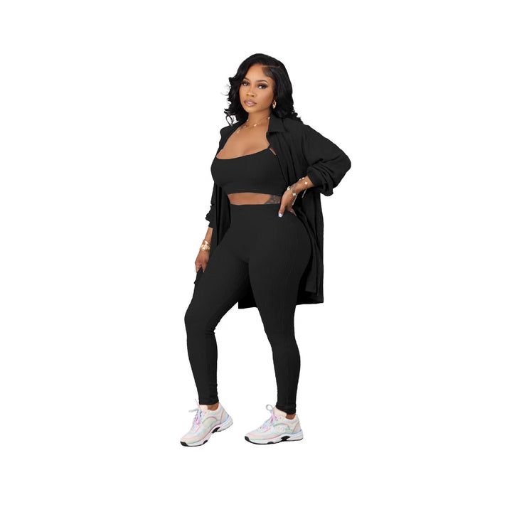 Dame Sporty 3-delt Set med cropped top, leggings og lang jakke Stilla