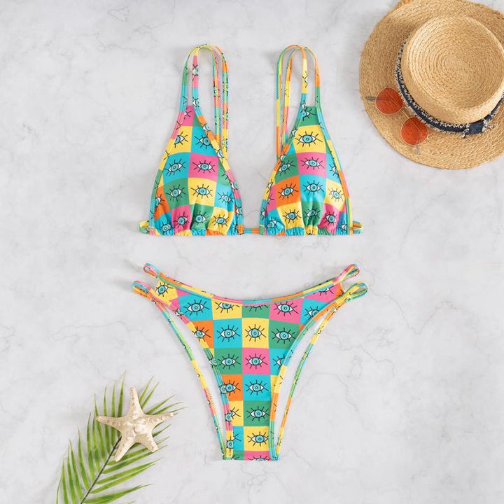 Dame Triangel-Bikini med iøjnefaldende grafisk design Skovae