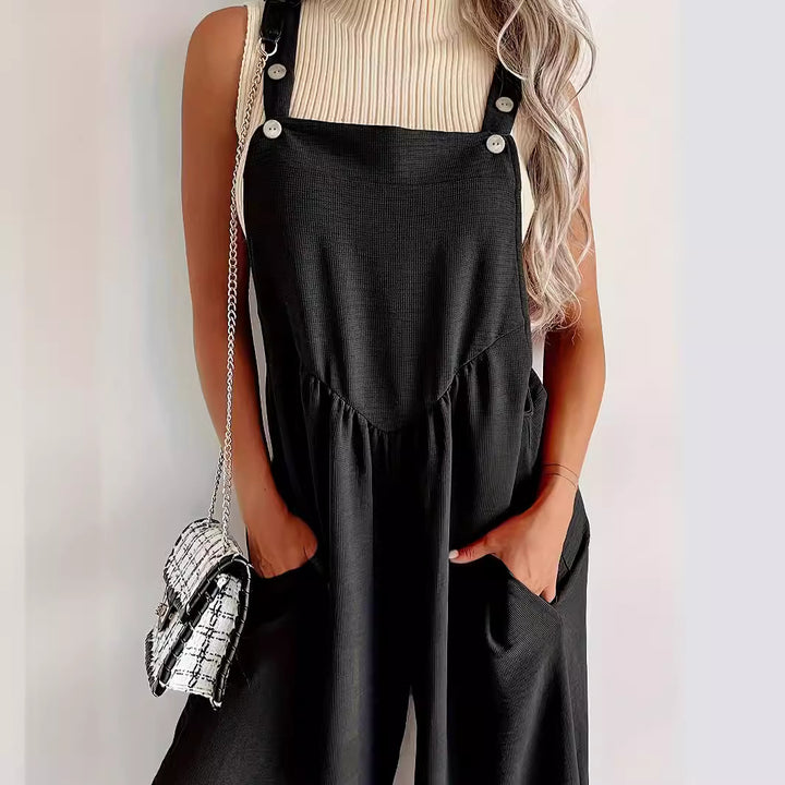 Dame casual jumpsuit med justérbare skulderstropper og sidelommer Stilla