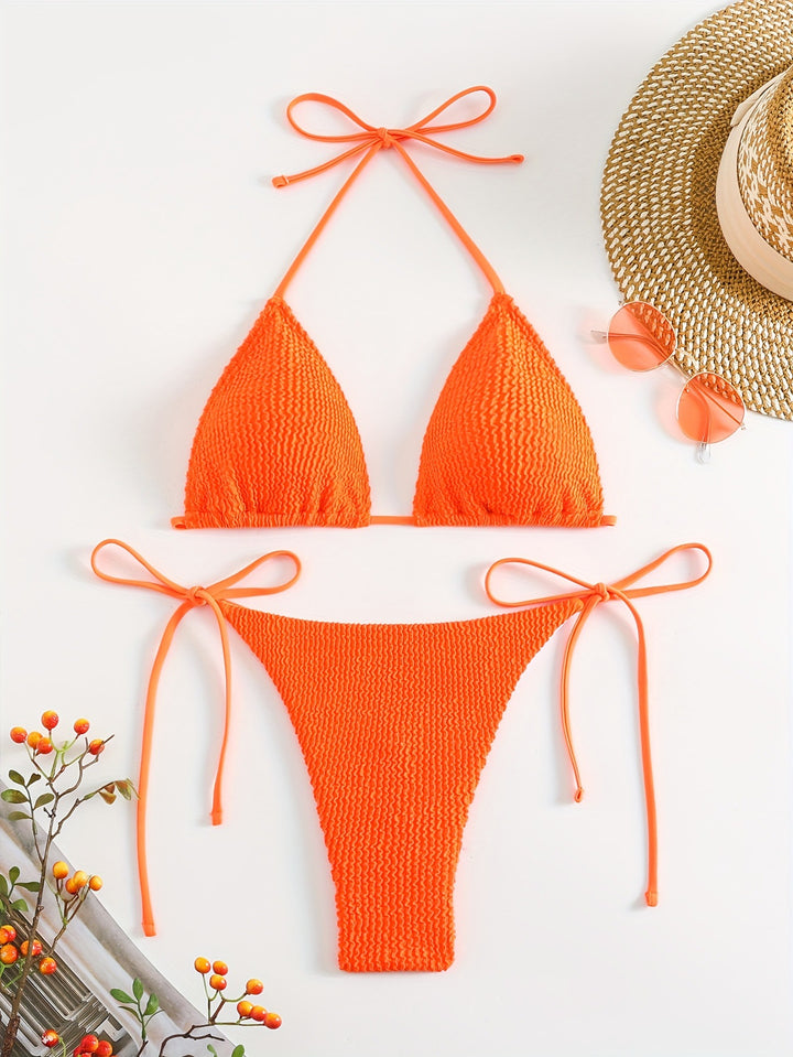 Dame Triangle-Bikini-Sæt med justerbare bindebånd Skovae