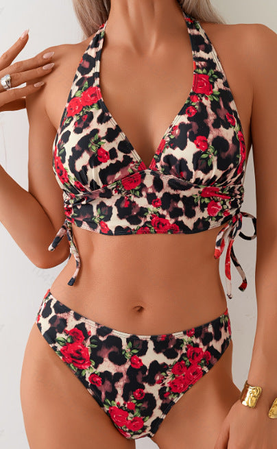 Dame bikini sæt med blomster leopard mønster Stilla