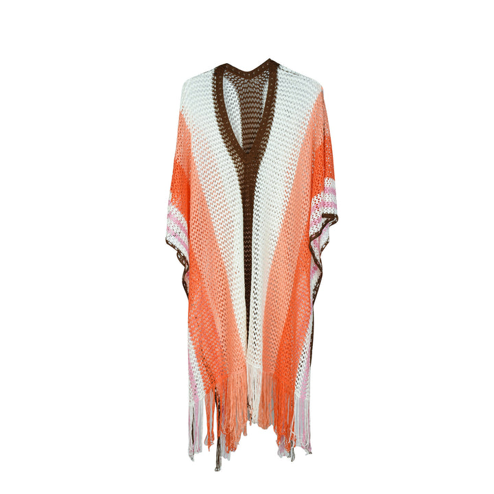 Dame strandponcho med legende netdesign og frynset kant Stilla