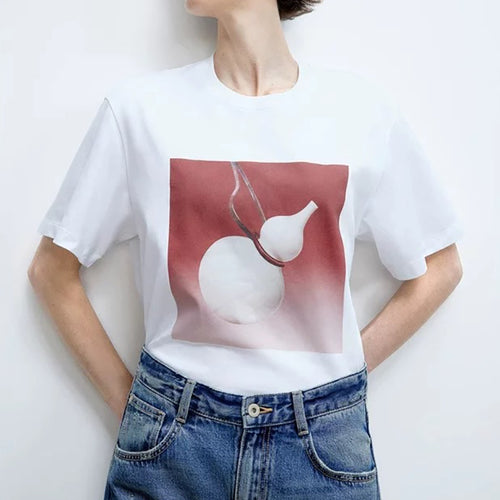 Dame afslappet T-shirt med kreativ grafisk tryk og løs pasform Stilla