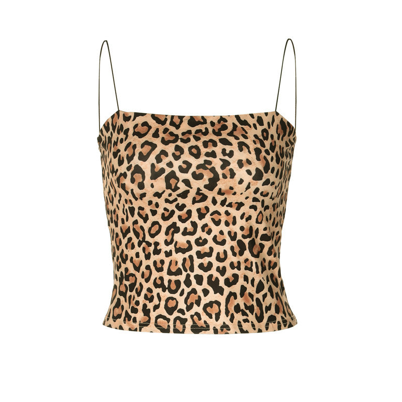 Dame Crop Top i leopardmønster med tynde stropper og figurnær pasform Stilla