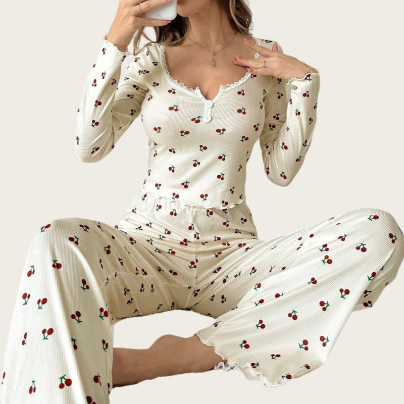 Dame natwear-sæt med blomstermønster Stilla
