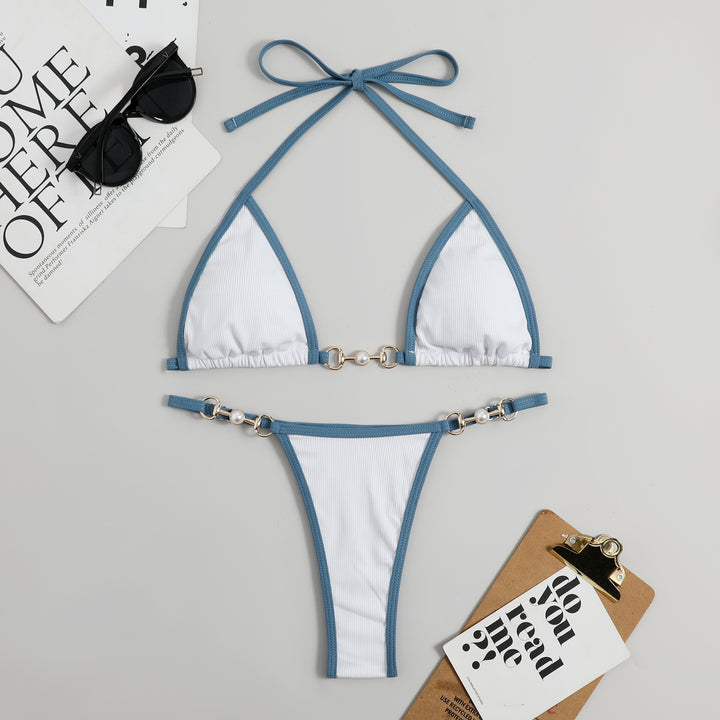 Dame Triangel-Bikini med moderne rib-design og dekorative elementer Skovae