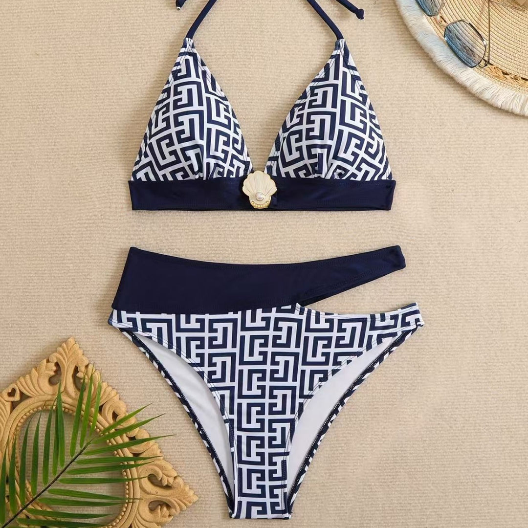 Dame triangel-bikini med elegant geometrisk mønster Skovae