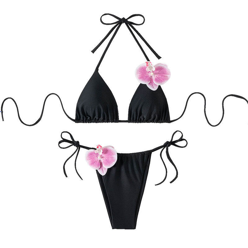 Dame Triangel-Bikini med dekorative orkidé-detaljer Skovae