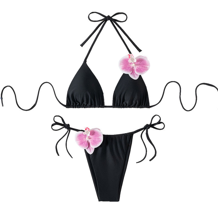 Dame Triangel-Bikini med dekorative orkidé-detaljer Skovae